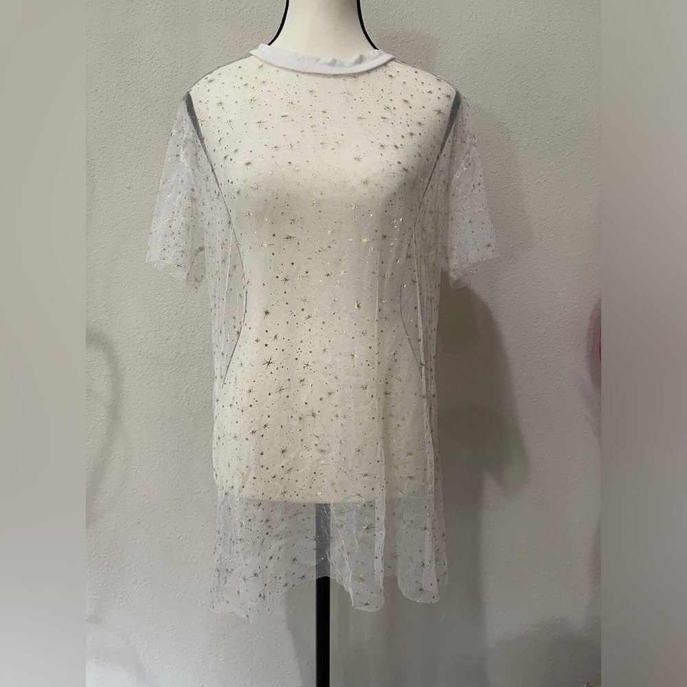 SHEIN White Mesh Top with Gold Stars Sz
Medium Coverup